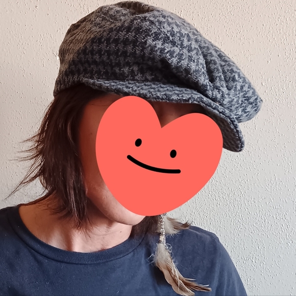 Vintage Gray Houndstooth Beret News Boy Hat, Peaky Blinders Cap Newsboy 50s 60s - Picture 5 of 10